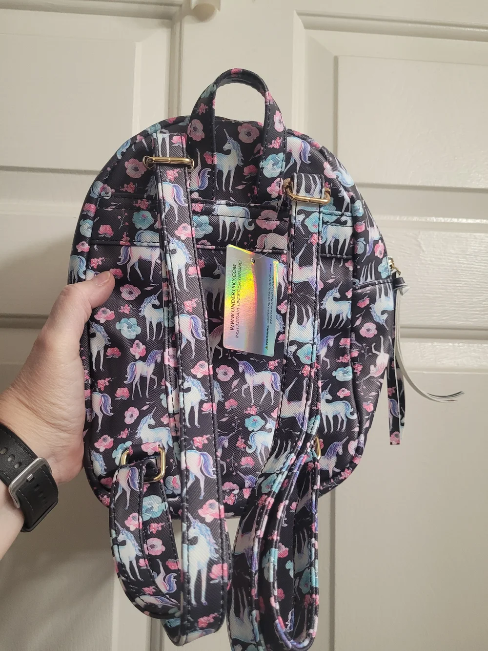Kids Unicorn Print Mini Backpack - Black with Pastel Unicorns